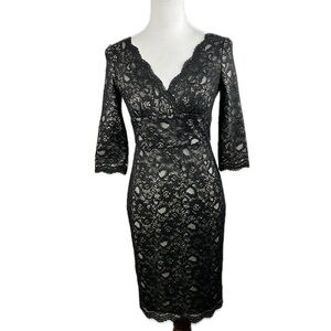 Adrianna Papell Petite Lace Sheath Dress Size 2P Cocktail Wedding Event Retro